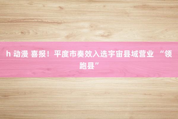 h 动漫 喜报！平度市奏效入选宇宙县域营业  “领跑县”