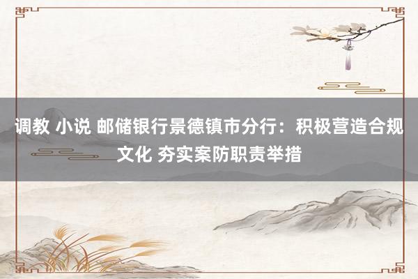 调教 小说 邮储银行景德镇市分行：积极营造合规文化 夯实案防职责举措