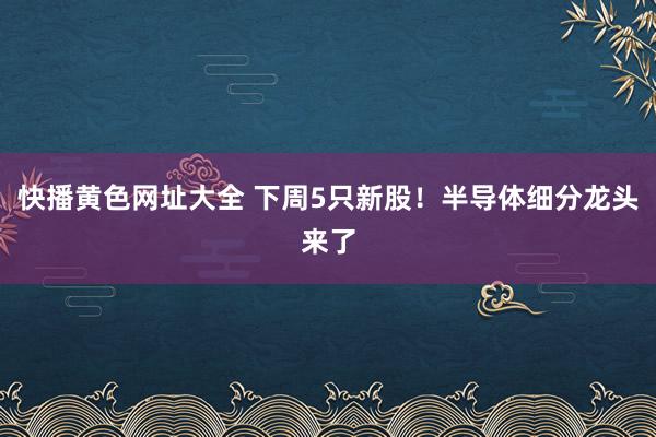快播黄色网址大全 下周5只新股！半导体细分龙头来了