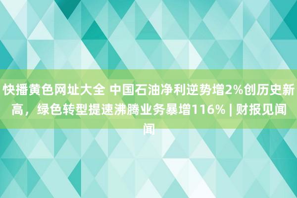 快播黄色网址大全 中国石油净利逆势增2%创历史新高，绿色转型提速沸腾业务暴增116% | 财报见闻