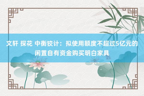 文轩 探花 中衡狡计：拟使用额度不超过5亿元的闲置自有资金购买明白家具