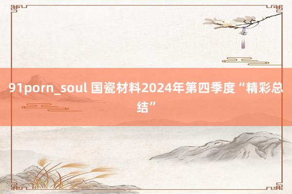 91porn_soul 国瓷材料2024年第四季度“精彩总结”