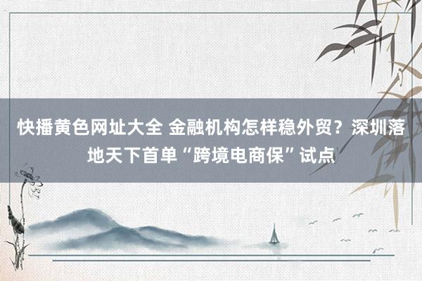 快播黄色网址大全 金融机构怎样稳外贸？深圳落地天下首单“跨境电商保”试点